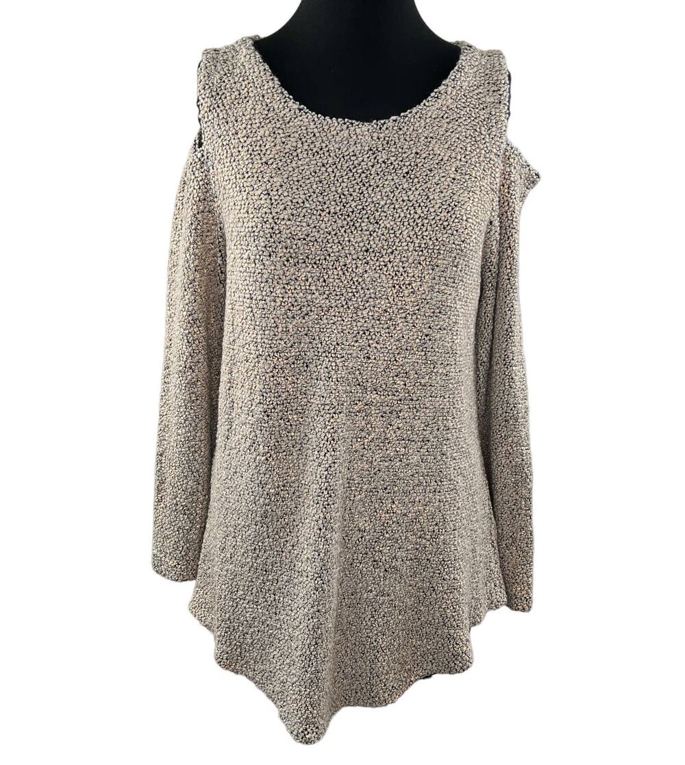 Soft Surroundings Beige Gold Starlight Cold Shoulder Sweater Cotton Pullover L